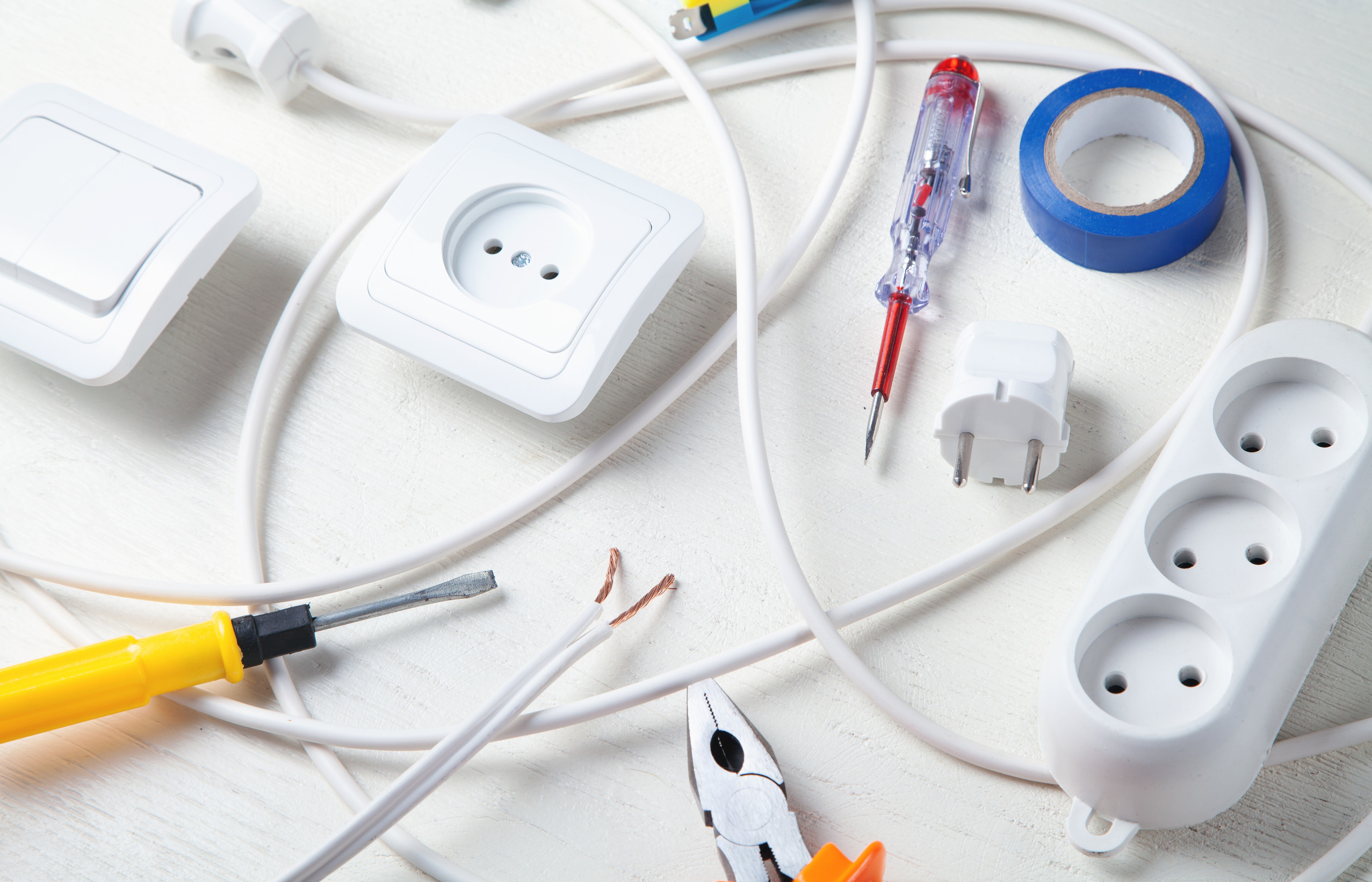 Working tools and components. Electrical objects “EV charger installed on driveway by certified electrician”
